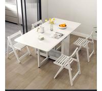 Ensemble De Table À Manger Extensible, Table À Manger Extensible Tout en Bois Massif, Table De Cuisine Pliable avec Rangement for 2 À 6 Personnes, Table + Chaise * 4(White,47in/120cm)