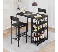 Ensemble de table à manger gain de place, table de bar et chaises rembourrées, 3 grandes étagères de rangement, parfait pour une petite cuisine ou un coin petit-déjeuner Grey 4 Chairs