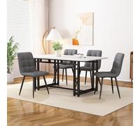 Ensemble de table à manger Merax avec 4 chaises Noires et 4 chaises en Lin Gris foncé - Table de cuisine moderne 120x70x74cm - Chaise de salle à manger en velours - Pieds en fer noir