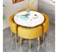 Ensemble de table à manger moderne pour 4 meubles rondes/carrés pour cuisine, bureau et salle de conférence, table et chaise élégante pour réunions d'affaires, jaune + or, 80 cm