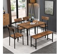 Ensemble de table à manger - Non spécifié - Rectangulaire - 1 table et 5 chaises - Métal et bois - 6 places