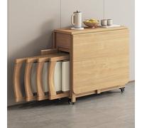 Ensemble de Table à Manger Pliant en Bois Massif, 4 chaises, Bureau d'extension de Feuille de Chute avec Roues, Coin Petit-déjeuner de Cuisine Portable pour Petits Appartements, Montage Facile, Beige