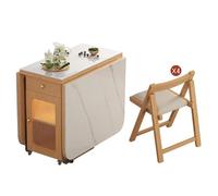 Ensemble de Table À Manger Pliante Avec 4 Chaises, Bureau Pliable À Abattant Rabattable, Table de Cuisine Mobile, Aucun Assemblage Requis(Natural,140cm/55in)