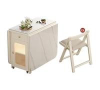 Ensemble de Table À Manger Pliante Avec 4 Chaises, Bureau Pliable À Abattant Rabattable, Table de Cuisine Mobile, Aucun Assemblage Requis(Beige,140cm/55in)