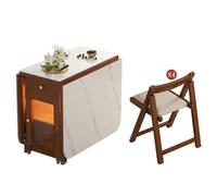 Ensemble de Table À Manger Pliante Avec 4 Chaises, Bureau Pliable À Abattant Rabattable, Table de Cuisine Mobile, Aucun Assemblage Requis(Brown,140cm/55in)