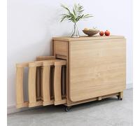 Ensemble De Table À Manger Pliante Extensible Table À Abattant en Bois Massif avec 4 Chaises pour Cuisine Salle À Manger Salon Restaurant,4 Chairs,1.3m