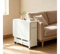 Ensemble de Table à Manger Pliante Mobile en Bois Massif | Table à abattants gain de place avec 4 chaises gigognes et étagère de rangement pour cuisine, salle à manger(White)