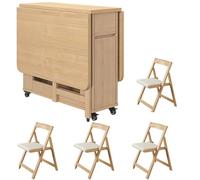 Ensemble de Table à Manger Pliante, Table Extensible à abattant en Bois avec Un Design Peu encombrant, dinette de Cuisine compacte pour Petits espaces, Salle à Manger, Appartement 4 Chairs 1.4m
