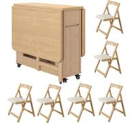 Ensemble de Table à Manger Pliante, Table Extensible à abattant en Bois avec Un Design Peu encombrant, dinette de Cuisine compacte pour Petits espaces, Salle à Manger, Appartement 6 Chairs 1.3m
