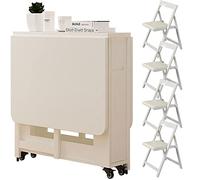 Ensemble de table à manger pour 4 personnes, table pliante et chaises, table à manger extensible en bois avec chaises, table à manger pliante pour cuisine, salle à manger, salon (blanc avec 4 chaises)