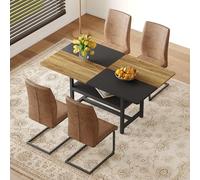 Ensemble de table à manger rectangulaire 160 x 90 cm avec étagère - Table à manger rectangulaire avec espace de rangement et 4 chaises de salle à manger en tissu technique moderne pour salle à manger