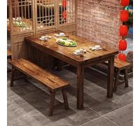 Ensemble de table à manger rectangulaire en bois massif avec bancs, meubles de cuisine et salle à manger pour quatre personnes