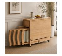 Ensemble De Table À Manger Rétractable en Bois Massif for 4 Personnes, Bureau Pliable avec Tiroir/Roues Verrouillables, Table Portable Extensible Peu Encombrante
