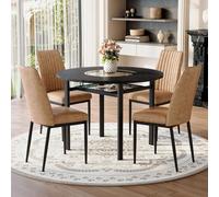 Ensemble de table à manger rond moderne avec compartiment de rangement intégré et quatre fauteuils en tissu technologique, ensemble de table de salon minimaliste pour salle à manger, structure en
