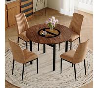Ensemble de table à manger rond moderne avec compartiment de rangement intégré et quatre fauteuils en tissu technologique, ensemble de table de salon minimaliste pour salle à manger, structure en