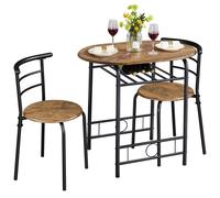 Ensemble de Table à Manger Ronde avec 2 Chaises, Ensemble de Meubles 3 Pièces de Cuisine pour Petit Espace Brun Clair-Yaheetech