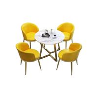 Ensemble de table à manger ronde pour 4 personnes avec chaises, support en acier au carbone, finition marbre, cuir souple, idéal pour bureau, salle de conférence et salle à manger