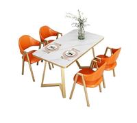 Ensemble de table à manger ronde pour 4 personnes - Finition polie en fer - Sièges confortables - Placage imitation marbre - Petite table de conférence pour bureau et salon (taille : 120 x 60 x 75 cm