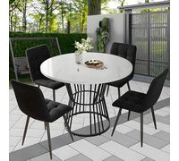 Ensemble De Table à Manger Ronde Pour 4 Personnes, Table De Salle à Manger De Style Campagnard,Ensemble De Table à Manger Circulaire Moderne 5 Pièces, Table De Cuisine Ronde,4BlackChairs-B