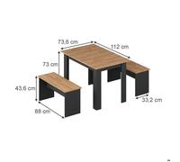 Ensemble de table à manger Sentio, 112x73.6cm avec 2 bancs, Anthracite/Chêne de force doré, Vicco 37270