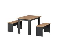 Ensemble de table à manger Sentio, 112x73.6cm avec 2 bancs, Anthracite/chêne doré, , Vicco