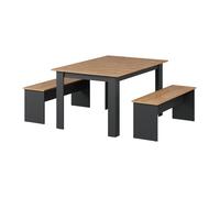 Ensemble de table à manger Sentio 137.6x92.8cm avec 2 bancs Anthracite/chêne doré Vicco