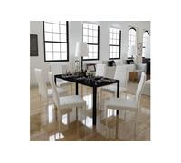 vidaXL Ensemble de table à manger sept pièces noir et blanc