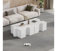 Ensemble de table basse blanche cool en forme de puzzle 2 pièces, design modulaire, peut être divisé pour placer des tables basses aux deux extrémités du canapé, table de salon