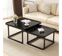 Ensemble de table basse carrée empilable, design industriel rustique moderne pour le salon, gain de place