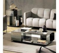 Ensemble de Table Basse carrée en Verre, Style Minimaliste Italien, Design Bauhaus, for Salon et mobilier de Maison(Black,Large)