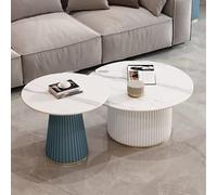 Ensemble De Table Basse De Nidification Ronde De 2 Tableaux, Tables D'accentuation De Motif En Marbre, Tables D'extrémité Salon Pour Le Salon De La Chambre à C(Color:BLAI 'Coffee+white'> café + blanc)
