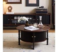 Ensemble de Table Basse en Bois Massif rétro français et de Table à thé Ronde, Table à thé de Petite Taille pour Appartement de Style Chinois, Table Ronde rétro pour Le Salon D1