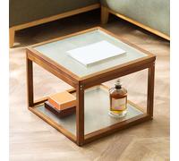 Ensemble de table basse en verre avec rangement ouvert, style vintage du milieu du siècle, assemblage facile pour les petits espaces et le bureau à domicile