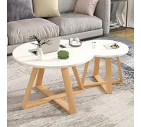 Ensemble de table basse gigogne, design moderne en bois rond avec pieds croisés, solution peu encombrante pour le salon