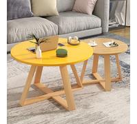 Ensemble de table basse gigogne, design moderne en bois rond avec pieds croisés, solution peu encombrante pour le salon