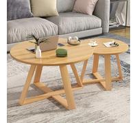 Ensemble de table basse gigogne, design moderne en bois rond avec pieds croisés, solution peu encombrante pour le salon