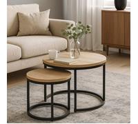 Ensemble de Table Basse Gigogne Ronde Oreo, Lot de 2 Table D'extrémité de Canapé, Chêne san remo