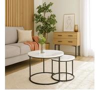 Ensemble de Table Basse Gigogne Ronde Oreo, Lot de 2 Table D'extrémité de Canapé, Marbré blanc