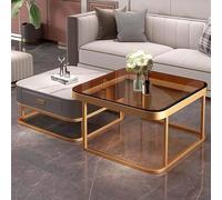 Ensemble de table basse moderne en verre avec cadre en métal - Tables de rangement carrées dorées - Assemblage facile pour décoration de salon