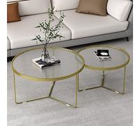 Ensemble de table basse moderne en verre - Design rond gigogne avec plateau en verre trempé et pieds en métal pour salon, appartement, café