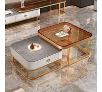 Ensemble de table basse moderne en verre doré avec cadre en métal pour le salon, tables de rangement carrées élégantes, assemblage facile, meubles de maison.