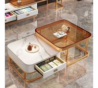 Ensemble de table basse moderne en verre pour salon - Table carrée dorée avec cadre en métal - Élégant et facile à assembler