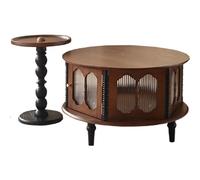 Ensemble de table basse rétro en bois massif pour petits salons - Table basse ronde de luxe légère - Design de style moyen pour un usage domestique
