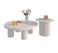 Ensemble de table basse ronde en bois - Design minimaliste moderne avec pieds inspirés des colonnes pour salon, chambre à coucher ou petits espaces