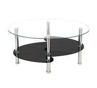 Ensemble de table basse ronde en verre trempé et pieds en métal à 2 niveaux - Meuble de salon moderne 90 x 50 x 43 cm - Design élégant