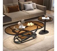 Ensemble de table basse ronde moderne pour salon, avec rangement, cadre en métal robuste avec verre trempé, design minimaliste pour salle à manger