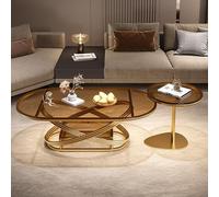 Ensemble de table basse ronde moderne pour salon, avec rangement, cadre en métal robuste avec verre trempé, design minimaliste pour salle à manger