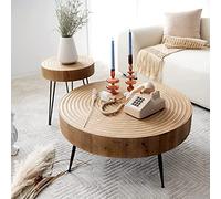 Ensemble de table basse - Tables gigognes modernes de salon avec motif radial en bois fabriqué à la main et finition naturelle