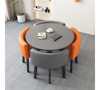 Ensemble de table de bar de cuisine de style moderne, table de salle à manger ronde/carrée avec chaises, cuir synthétique, table et chaises économes en espace (gris rond 2 gris + 2 oranges)