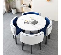 Ensemble de table de bar de cuisine de style moderne, table de salle à manger ronde/carrée avec chaises, cuir PU, table et chaises économes en espace (bleu et blanc)